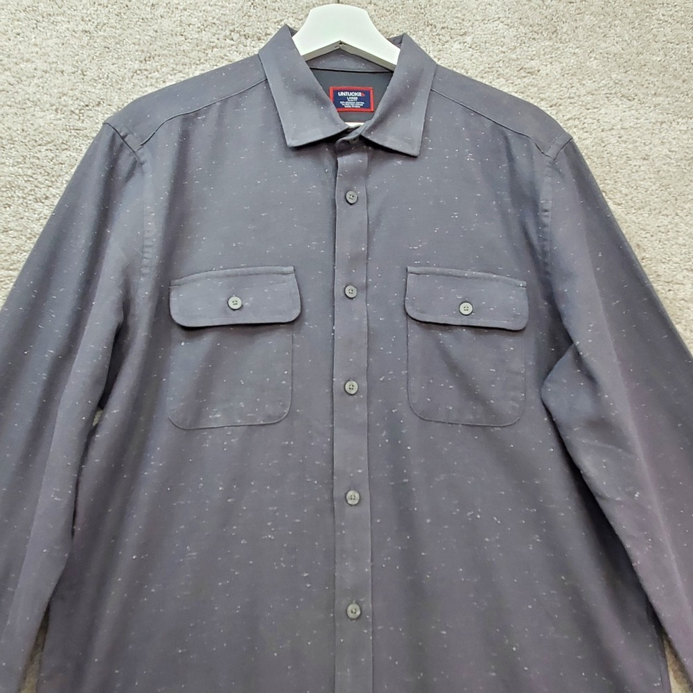 UNTUCKit Shirt Mens Large Gray Speckled Cotton Flap Pocket Slim Fit Button Up